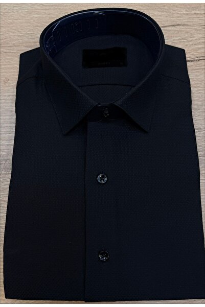 SAVARA Men's Slimfit Black Self-Printed Pocketless Shirt Dobby Woven