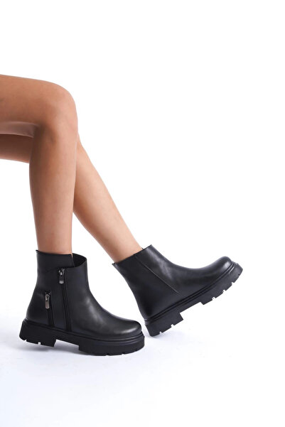 ZENGEZUR MALL Mtxdpn Mint Black Leather Boots with Zipper Accessories (00448) (Size: 39)