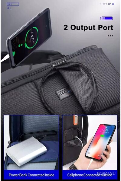 Generic Travel Backpack for Men, Blue — Integrated USB-A & Type-C, Fits 15.6" Laptop