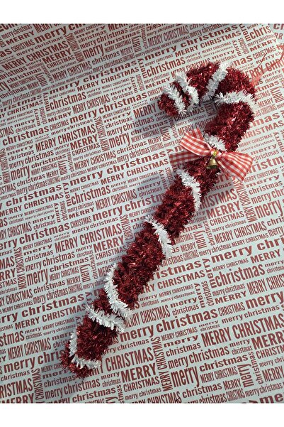 Jumbo Christmas Decoration Stick with Tinsel White Red 47cm