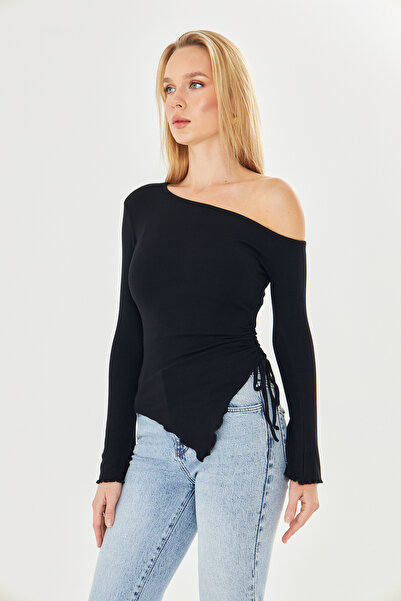 ParlaMira Women's Asymmetrical Blouse with Gathered Detail on the Side