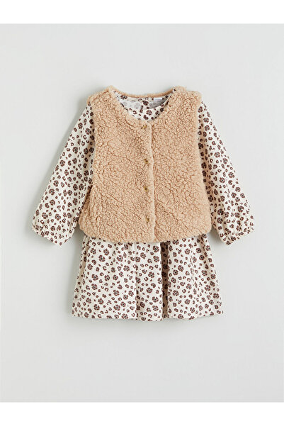 LC Waikiki Φόρεμα και γιλέκο για κορίτσια με μπεζ σχέδιο LCW