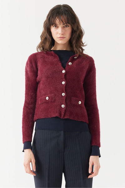 PAULMARK Women's pocketed cardigan with plush look