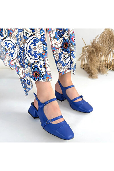 ZENGEZUR MALL Mtxdpn Doran Blue Leather Heeled Shoes (00401) (Size: 39)