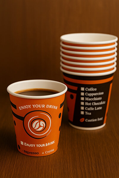 Özkan Ambalaj Temizlik 100 Pieces 8 oz 240 ml Cardboard Hot and Cold Soft Drink Cup Tea Cup