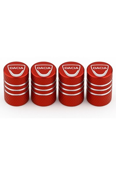 OEM Set de 4 capace de supapă Dacia – aluminiu anodizat roșu, emblemă albă cl...