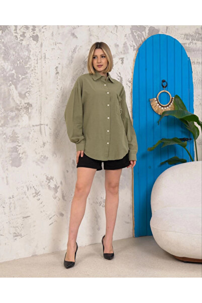 ZENGEZUR MALL Mtxdpn Relax Fit Linen Shirt Khaki S255349 (00120) (Size: S)