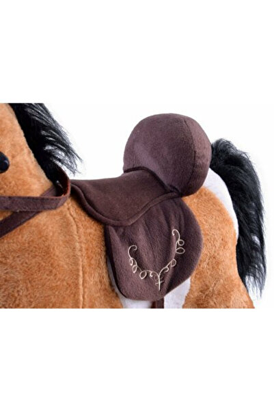 Toys Musical Rocking Horse, Galloping and Neighing Sounds, Soft Velvety Plush, 70x73x28 cm, Light Brown