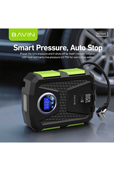 Bavin 12V Portable Digital Tire Inflator with 150 PSI High-Speed Air Compressor and Built-in LED Light
