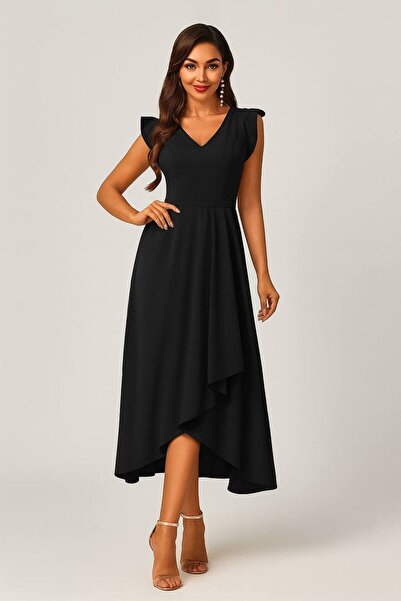 Varyete Sleeveless Flounce Pleated Midi Length Crepe Dress
