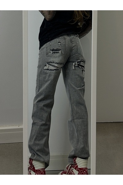 NicoleShop Grey Jeans with Stones Pocket