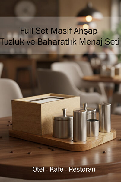 FİTHOME Full Set Solid Wood Hotel Restaurant Cafe Diner Seasoning Jar Salt Shaker Tableware Set Stainless Steel