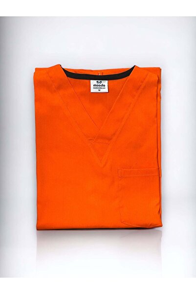 DEMOTEKS Costum Medical Elastan Fosforescent portocaliu, Unisex - Scrub Set C...