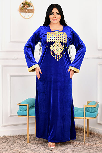 AsrymShop Winter reception abaya, blue velvet