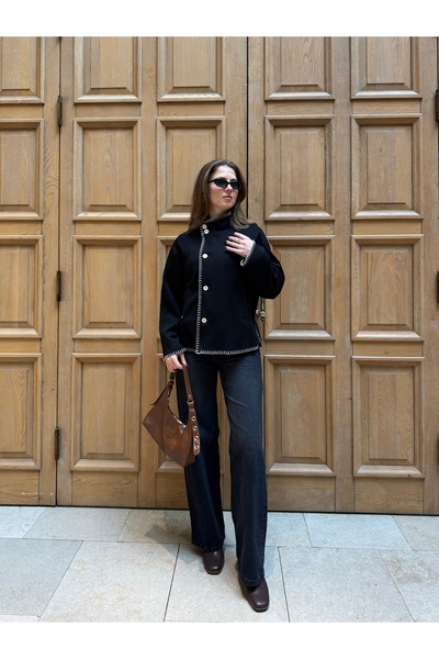 Lila Moda Shepherd's Stitch Buttoned Cardigan