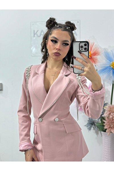 KATYDEA STORE Elegant powder pink suit with epaulettes ANDREEA