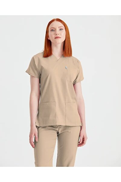 DEMOTEKS Beige Elastane Medical Suit, Women - Scrub Set Classic Flex