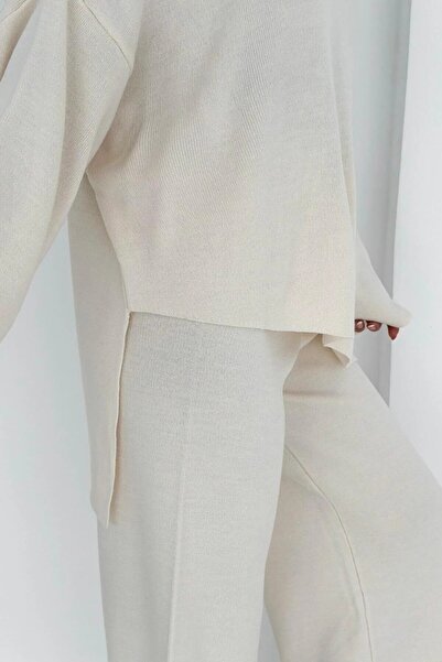 MAXXANA Asymmetrical Cut Oversize Sweater and Pants Double Knitwear Set