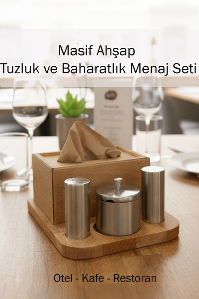 FİTHOME Solid Wood Salt Shaker Spice Rack Menaj Set Stainless Professional Presentation for Cafes Restaurants and Hotels