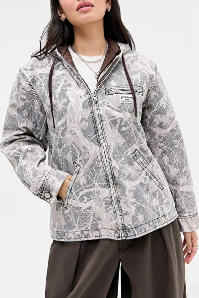 september island Lance Leaf Camouflage Patterned Hooded Lined Canvas Coat Jacket