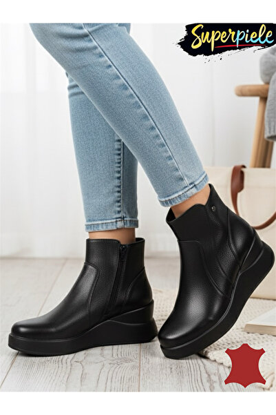 kevali Γυναικείες μαύρες μπότες από γνήσιο δέρμα με παχιά σόλα