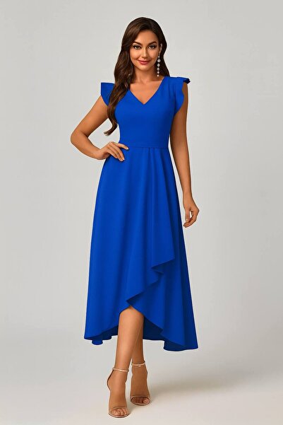 Varyete Rochie din crep cu volan, plisată, fără mâneci, lungime midi