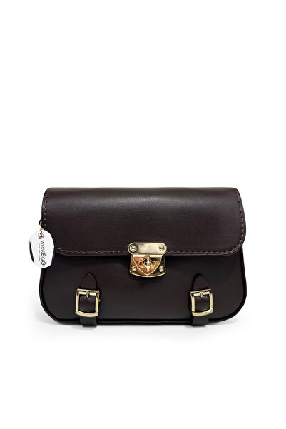 westbag Women's Lock Detailed Crossbody Hand and Shoulder Bag Small Size Bitter Brown - Black Set of 2