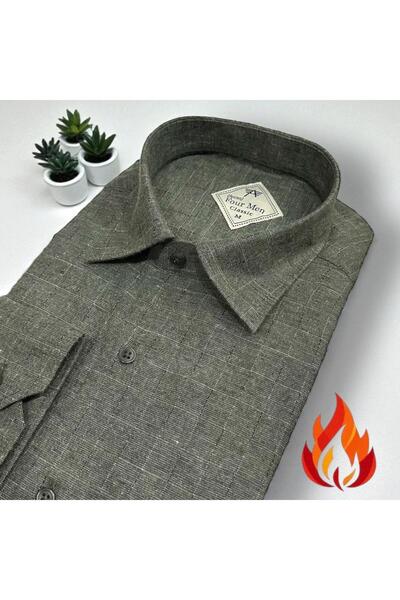 EREN STYLE Cămașă clasică din flanel de iarnă, 100% bumbac, cu mânecă lungă, ...