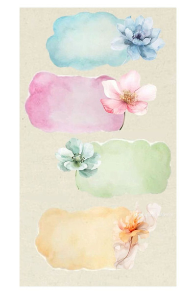 TELLGRAF مجموعة ملصقات الأسماء ذات الطابع الزهري الباستيل (4×6 سم، 24 قطعة)