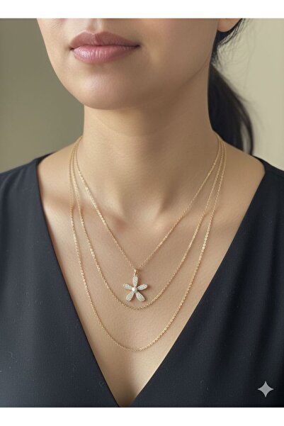 Jewerly Women's Daisy Flower Patterned 3-Piece Steel Combination Necklace