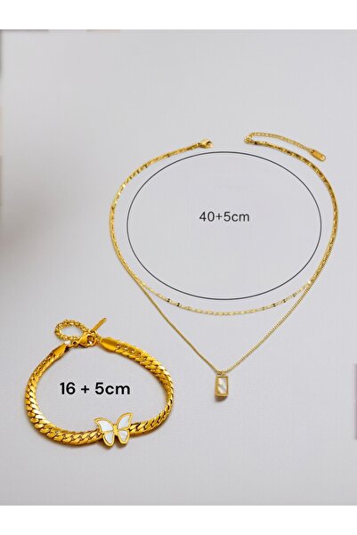 NEW STYLE A luxurious stainless steel accessory set: a necklace measuring 40 + 5 cm and a bracelet measuring 16 + 5 cm, presented in a suitable gift box.