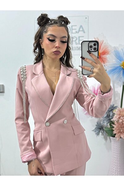 KATYDEA STORE Elegant powder pink suit with epaulettes ANDREEA