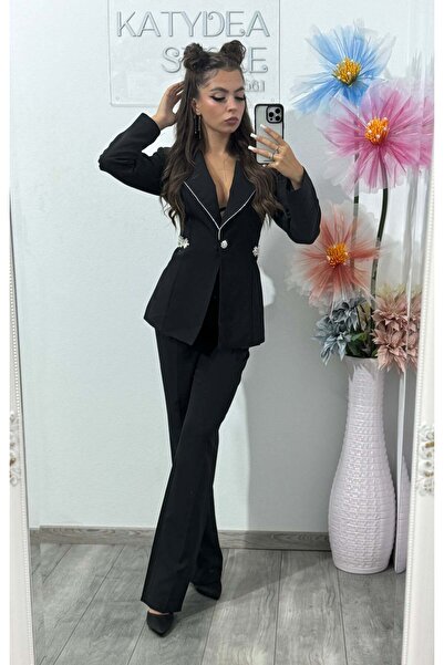 KATYDEA STORE Costum elegant negru cu cristale BRIANNA