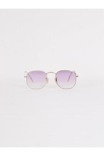 Maldia Shop Unisex Rectangular Frame Hexa Lilac Sunglasses