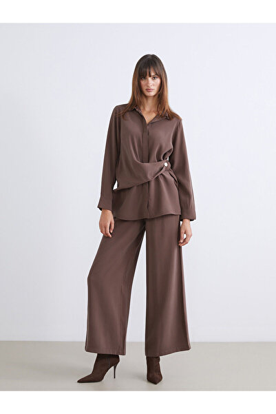 LC Waikiki بنطلون نسائي بني مرن الخصر مزيج مودال