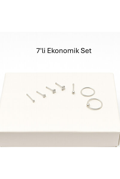 Set 925 Ayar Gümüş ( 7'li Ekonomik ) Burun Piercing Hızma