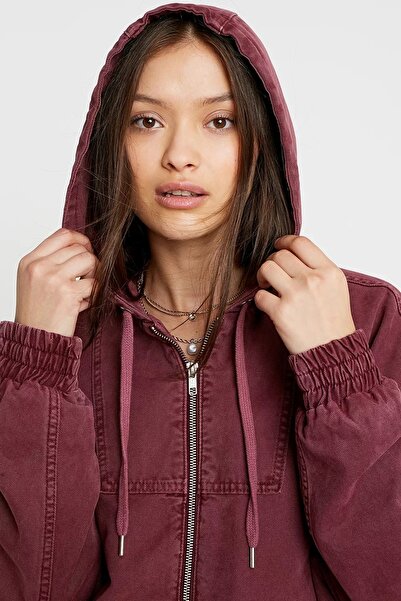 september island Orla Burgundy Color Canvas Lined Hooded Coat