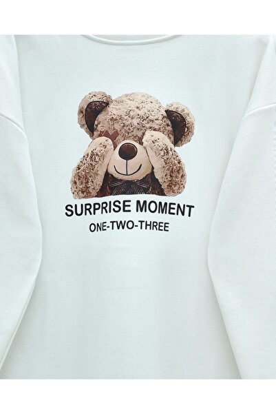 Modamorfo Teddy Bear Printed Fleece-Lined 3 Thread Sweat Set -White
