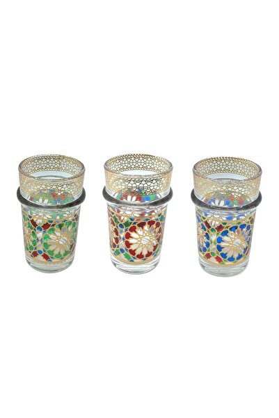 Sawab Moroccan Tea Glass Set of 3 – Multicolor Vintage Moroccan Tea Cups for Mint Tea or Coffee