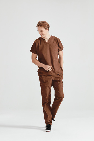 DEMOTEKS Brown Elastane Medical Suit, Men - Scrub Set Classic Flex