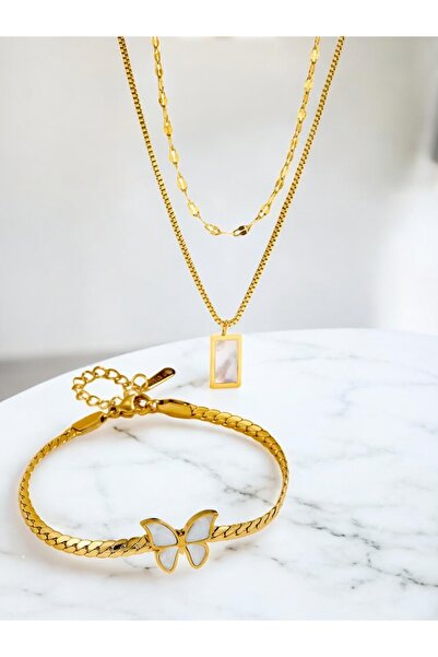 NEW STYLE A luxurious stainless steel accessory set: a necklace measuring 40 + 5 cm and a bracelet measuring 16 + 5 cm, presented in a suitable gift box.