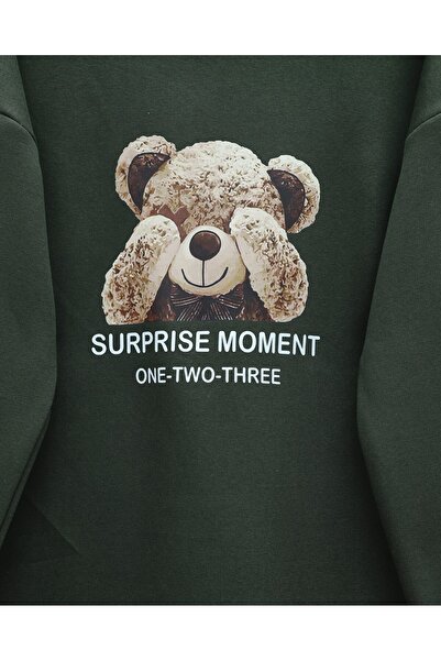 Modamorfo Teddy Bear Printed Fleece-Lined 3 Thread Sweat Set - Khaki