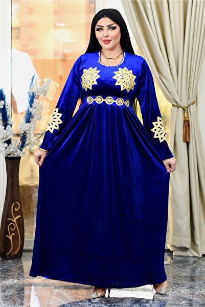 AsrymShop Winter reception abaya, blue velvet