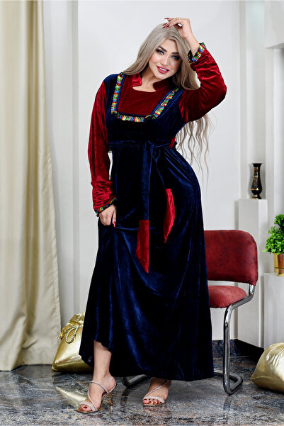 AsrymShop Winter reception abaya, velvet, navy blue