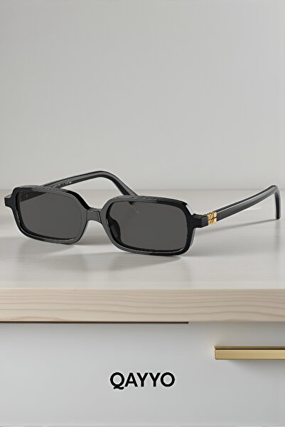 QAYYO Accessories Miul Rectangular Unisex Black Sunglasses