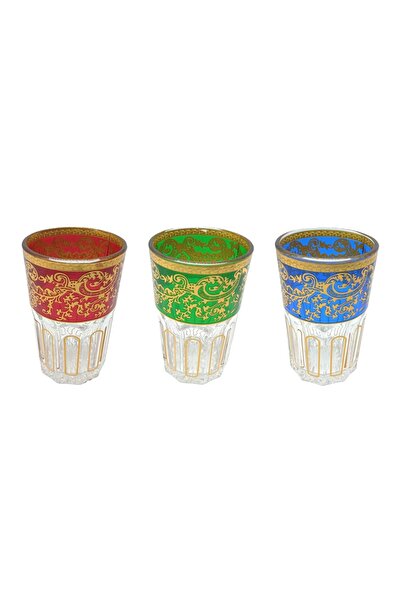Sawab Moroccan Tea Glass Set of 3 – Handcrafted Colored Tea Cups, Traditional Moroccan Mint Tea Glass Set
