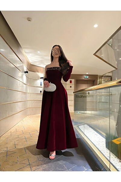 berlanty فستان سهرة عنابي مخملي