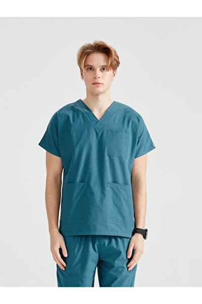 DEMOTEKS Costum Medical Elastan Verde Petrol, Barbati - Scrub Set Classic Flex