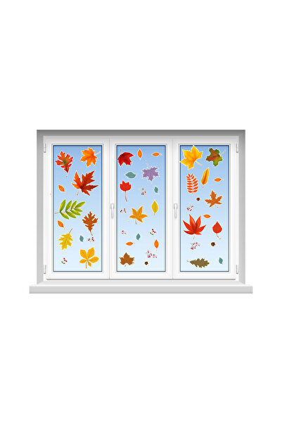 TELLGRAF Autumn Themed Large Glass and Wall Sticker Set (44X30 cm 2 Pieces)