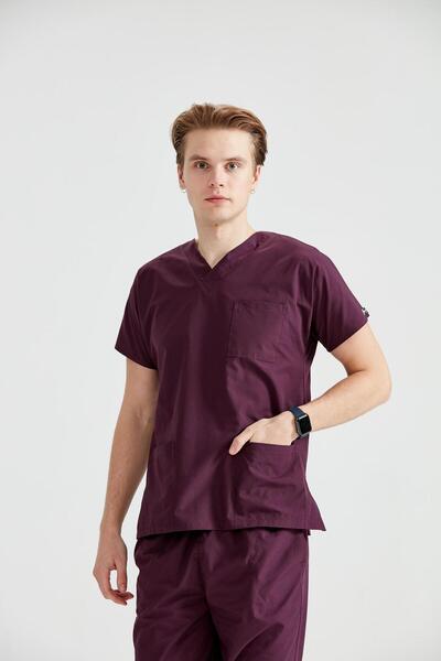 DEMOTEKS Costum Medical Elastan Grena, Barbati - Scrub Set Classic Flex